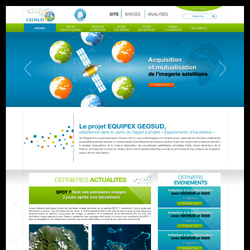 Création de la charte graphique web du site GEOSUD - Site responsive design de partage d'imagerie satellite
