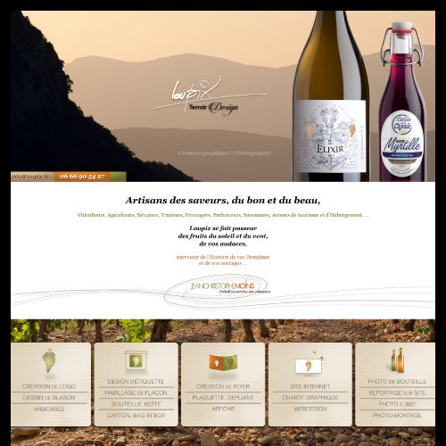 Webdesign responsive de Loupix - Site vitrine de mes designs graphiques autour du terroir et des vins