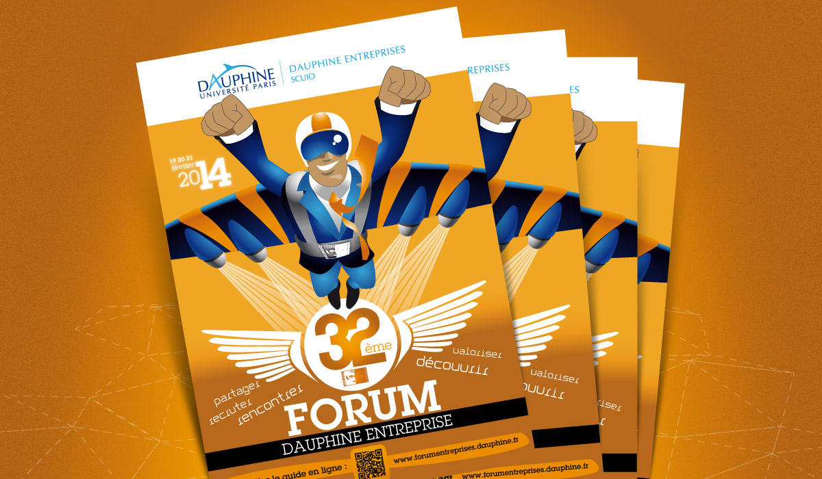 Création affiche, flyer, programme, pour le 14ème Forum Dauphine Entreprise à Paris - Design Pygmalis Graphiste à Montpellier