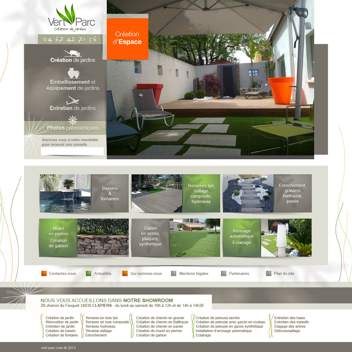 Habillage graphique web pour un site de paysagiste Vert-Parc Montpellier, intégré par un développeur