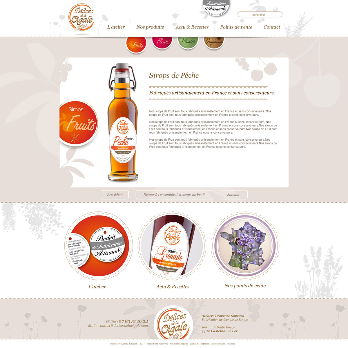 Charte graphique web du site Délices de la Cigale, dans un style lumineux et fruité