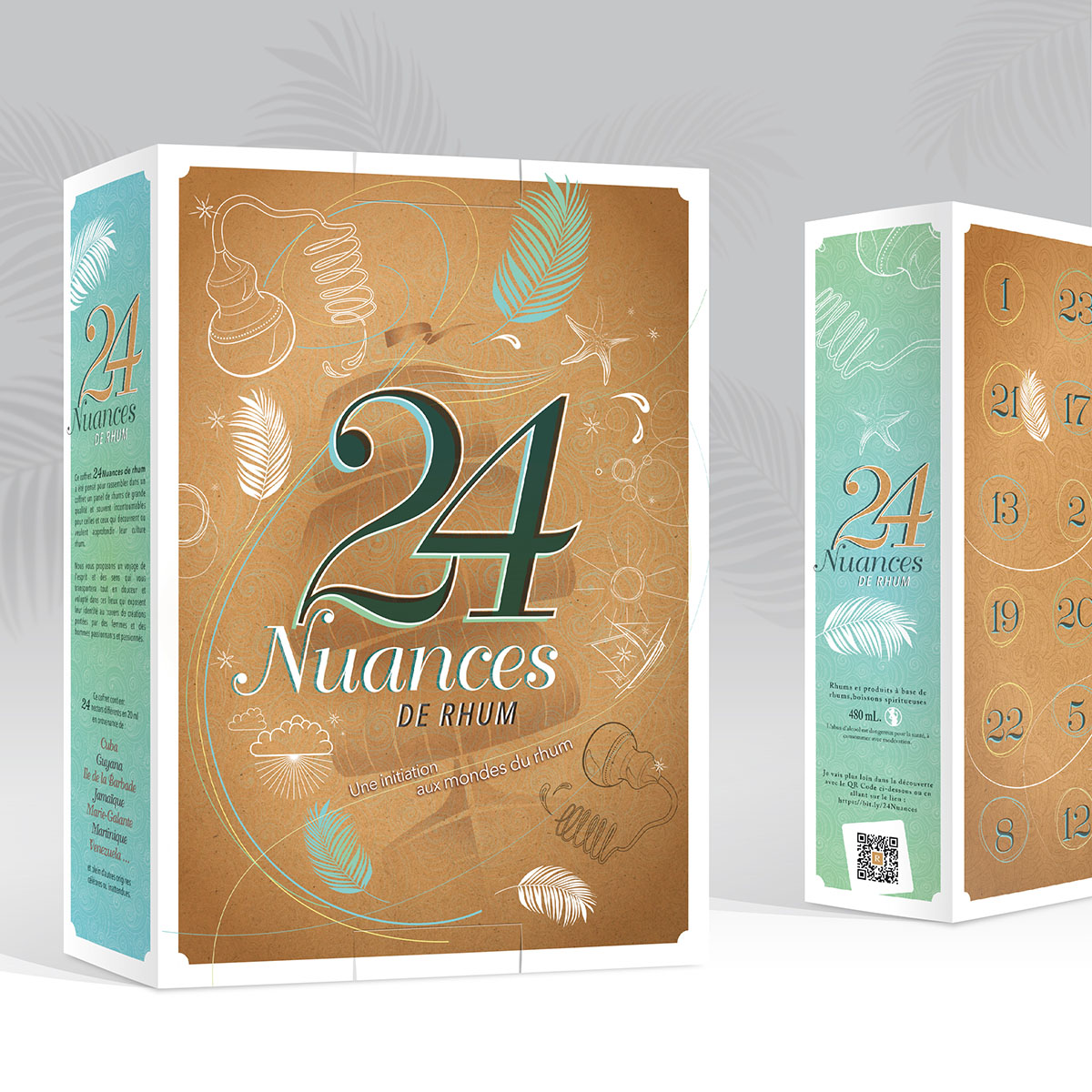 Design graphique d'un coffret carton de rhum - calendrier de l'Avent