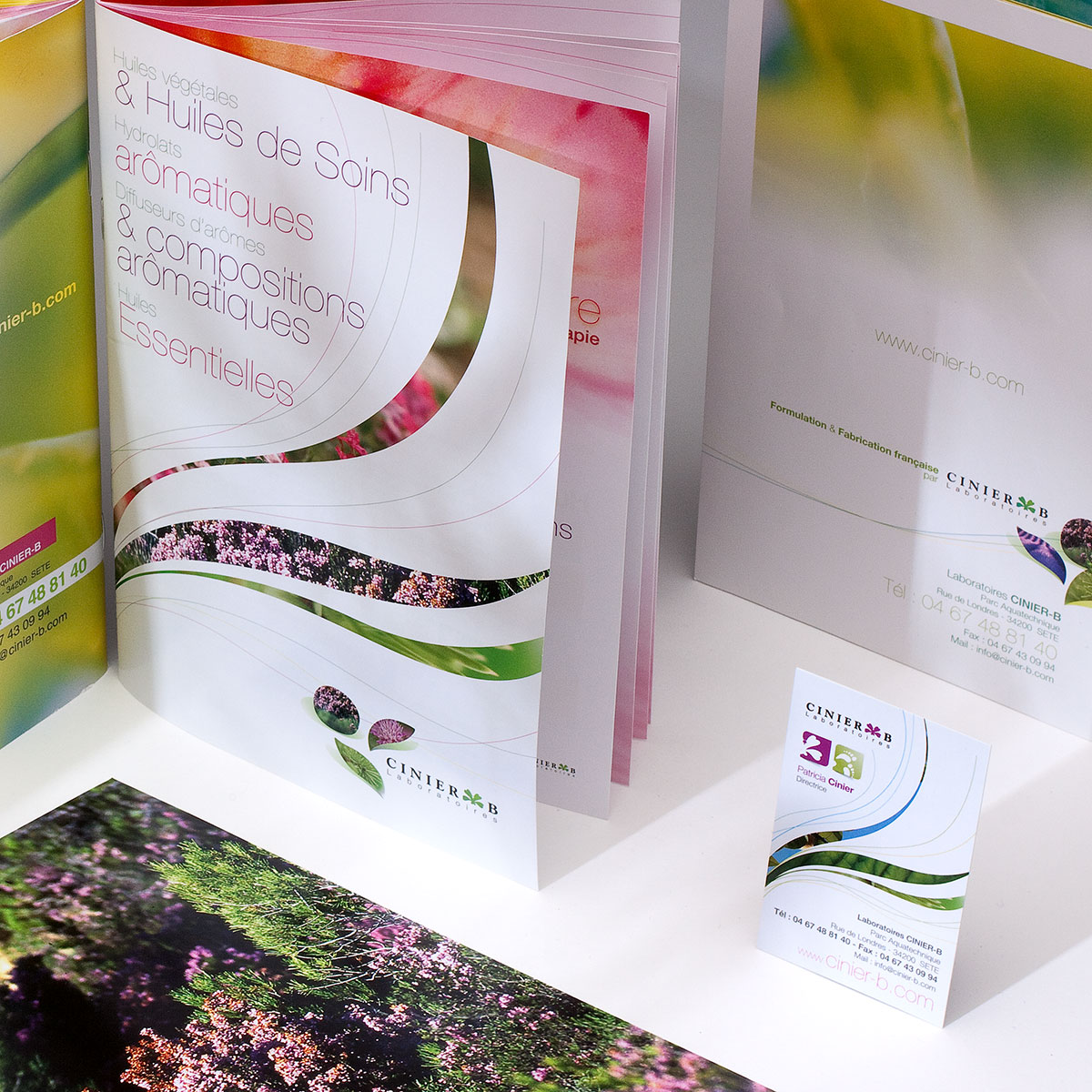 Création de cartes de visite, catalogues, dépliants et brochures pour les Laboratoires Cinier-B à Sète (34)
