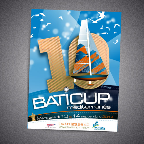 Création de l'affiche de régate Baticup 2014 dans un style graphique voilerie - Marseille